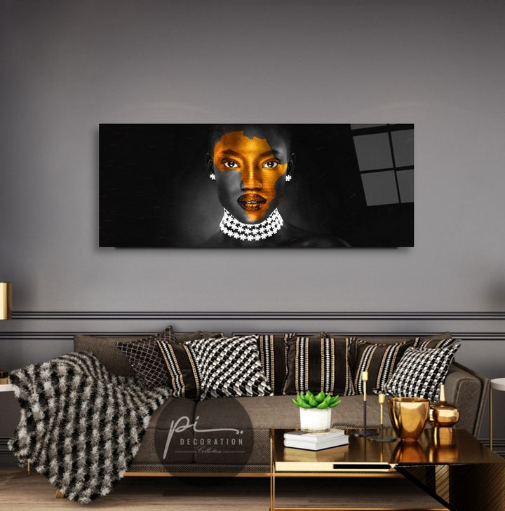 Afrikalı Kadın Panoramik Cam Tablo