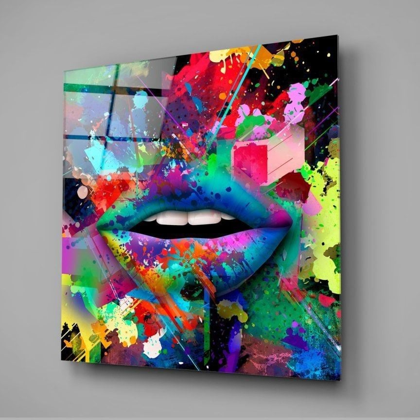 Renk Katan Dudaklar Cam Tablo