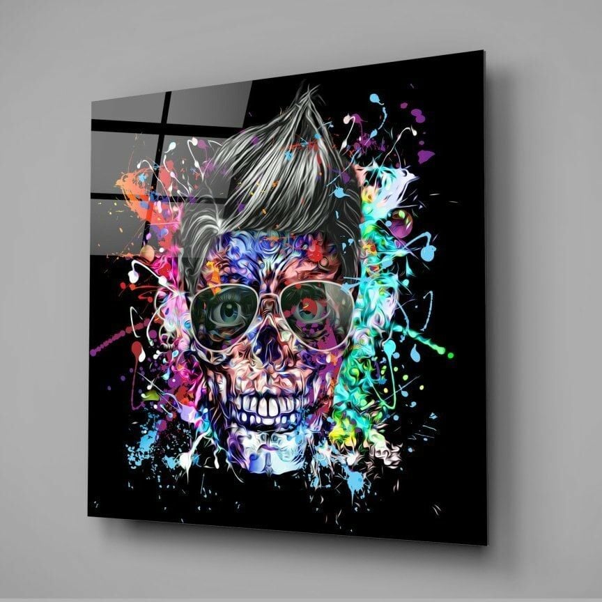 Renkler ve Kurukafa Cam Tablo