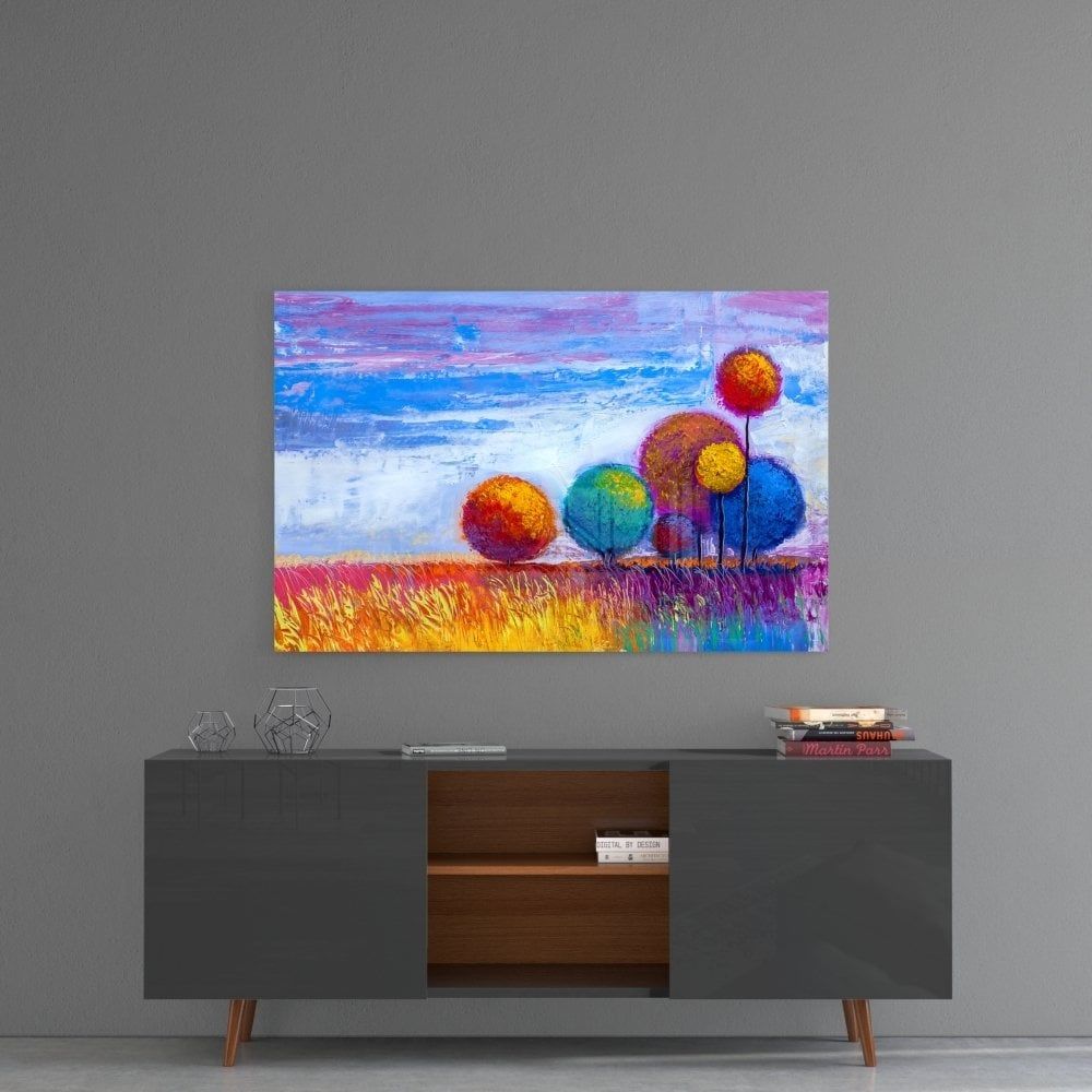 Renkli Ağaçlar Cam Tablo