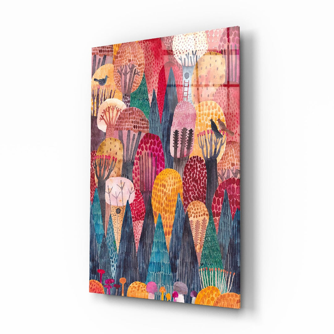 Renkli Ağaçlar Cam Tablo