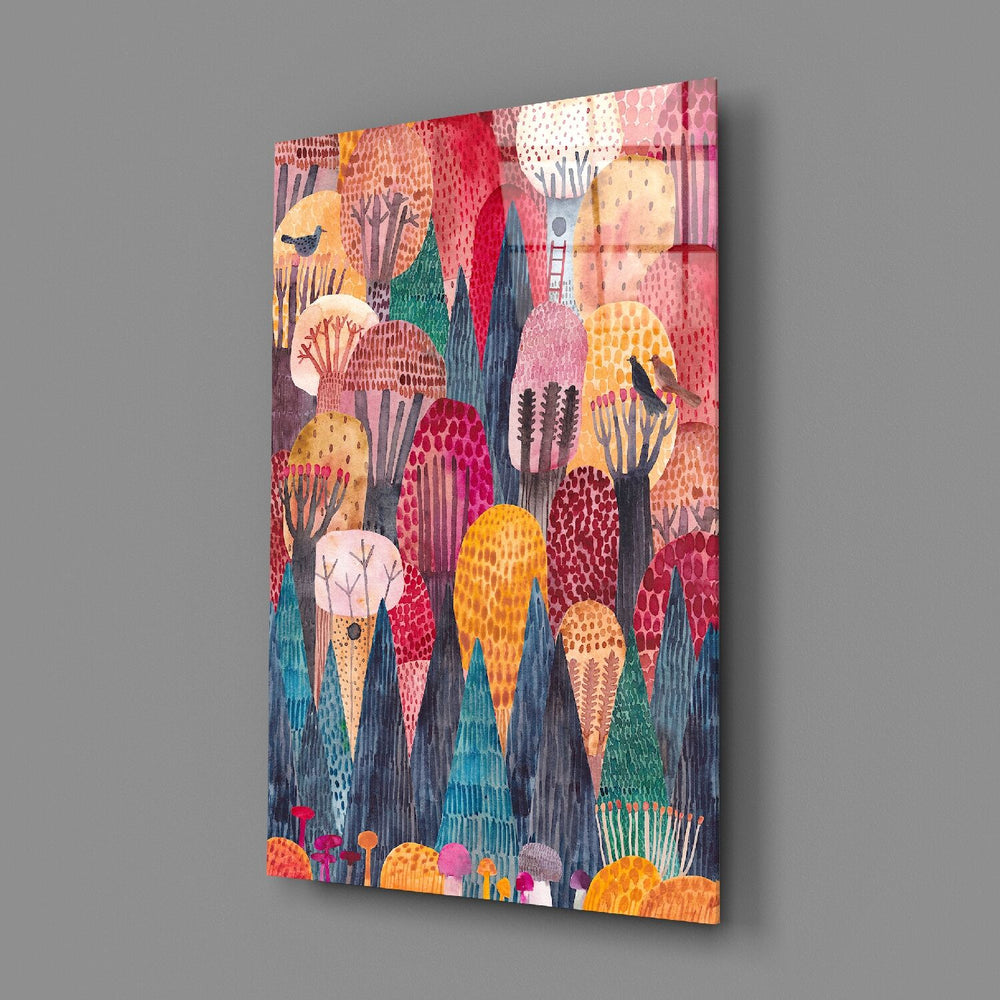 Renkli Ağaçlar Cam Tablo