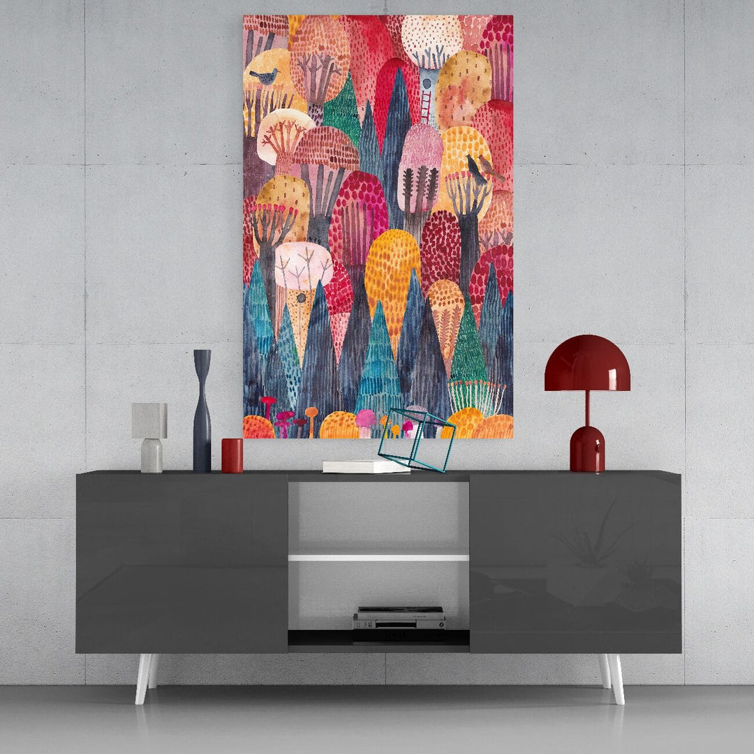 Renkli Ağaçlar Cam Tablo