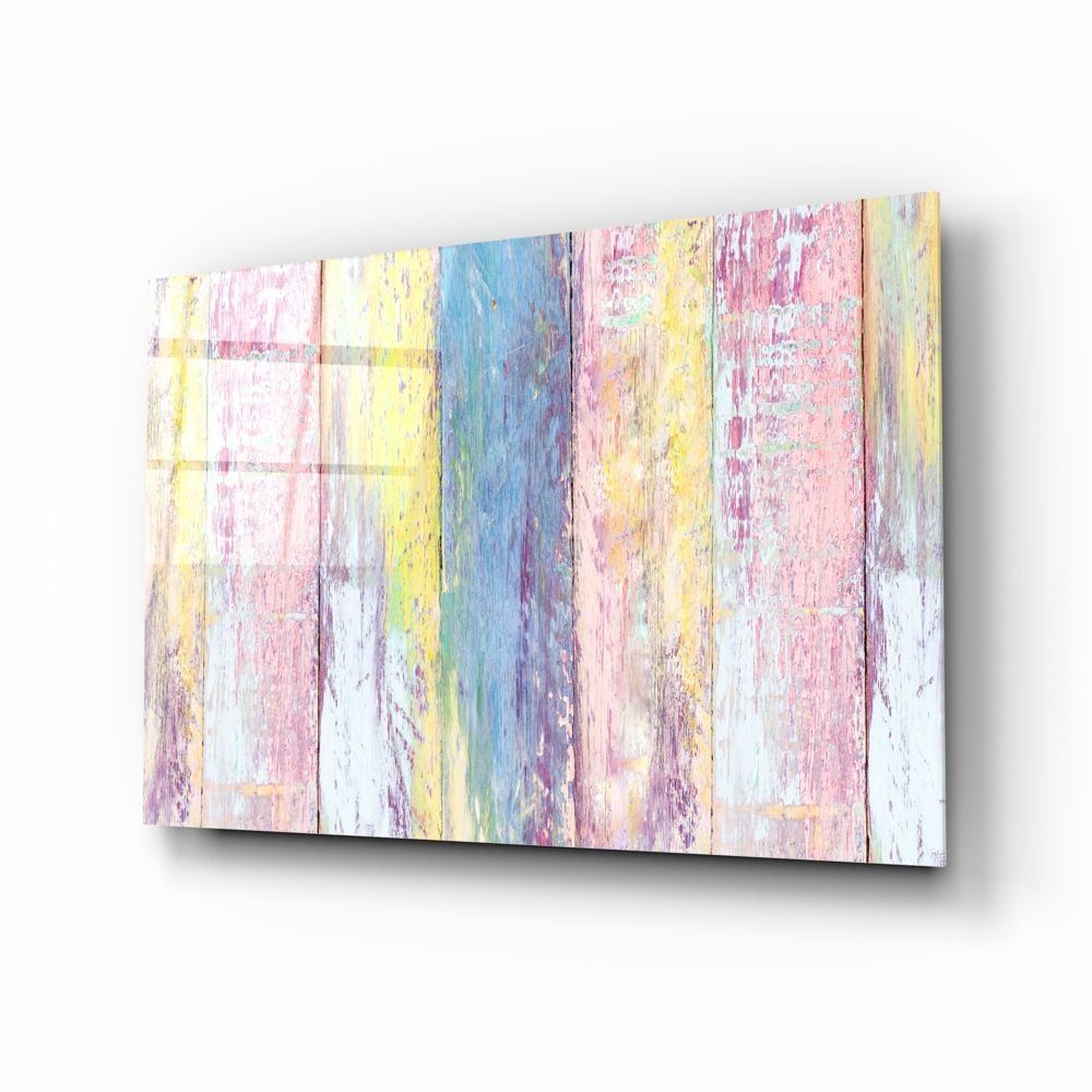 Renkli Ahşap Desenli Cam Tablo