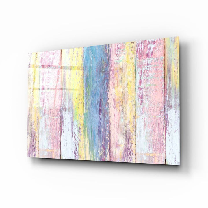 Renkli Ahşap Desenli Cam Tablo