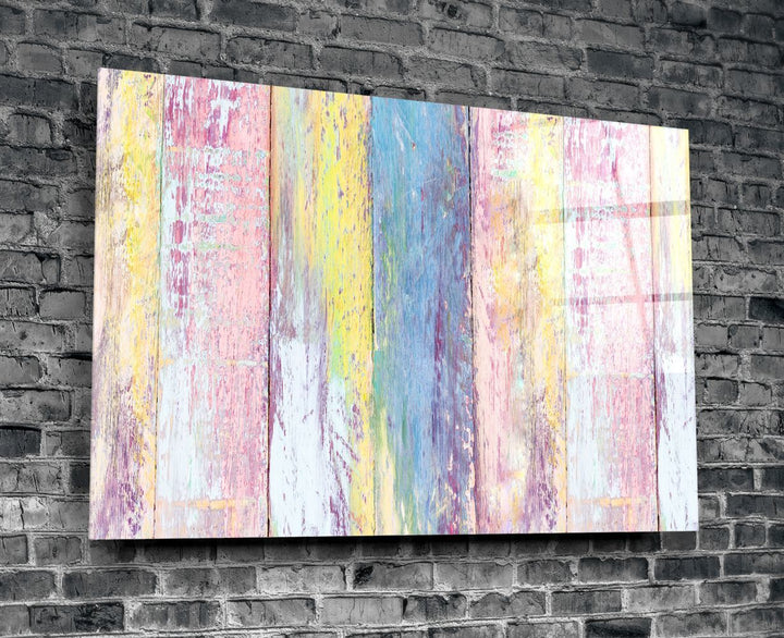 Renkli Ahşap Desenli Cam Tablo