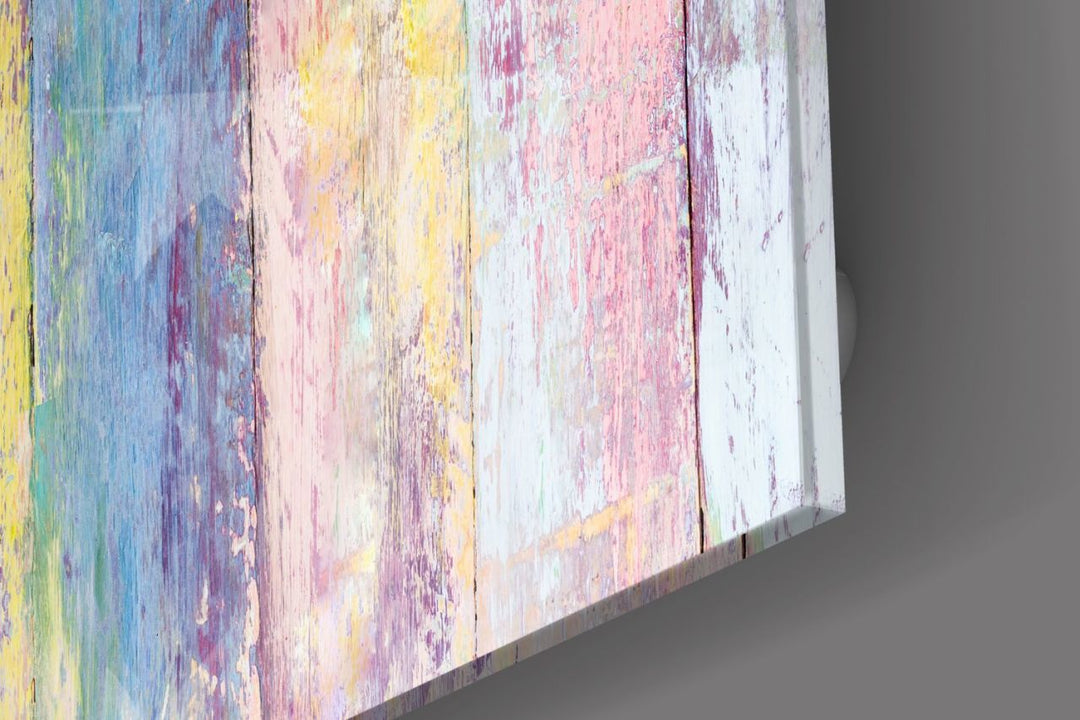 Renkli Ahşap Desenli Cam Tablo