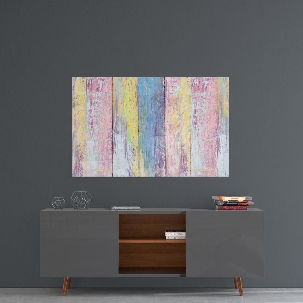 Renkli Ahşap Desenli Cam Tablo