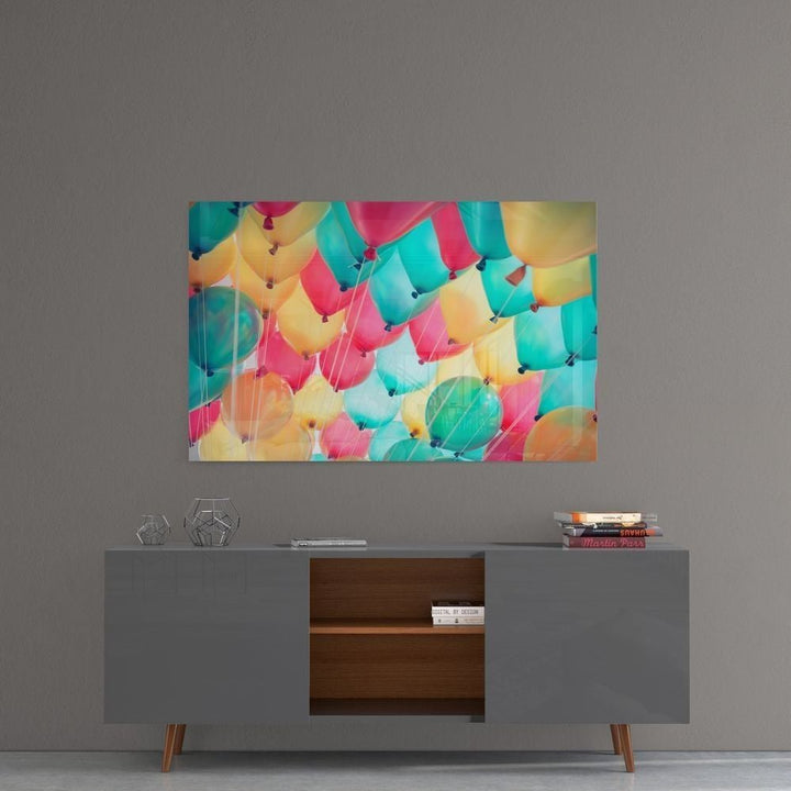 Renkli Balonlar Cam Tablo