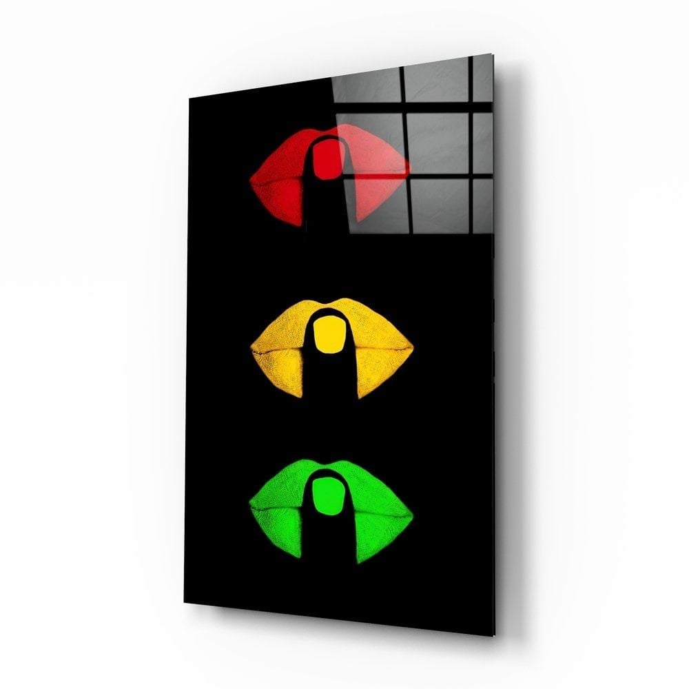 Renkli Dudaklar Cam Tablo