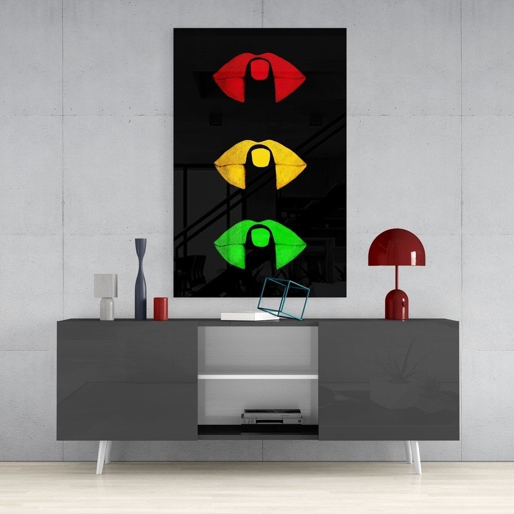 Renkli Dudaklar Cam Tablo