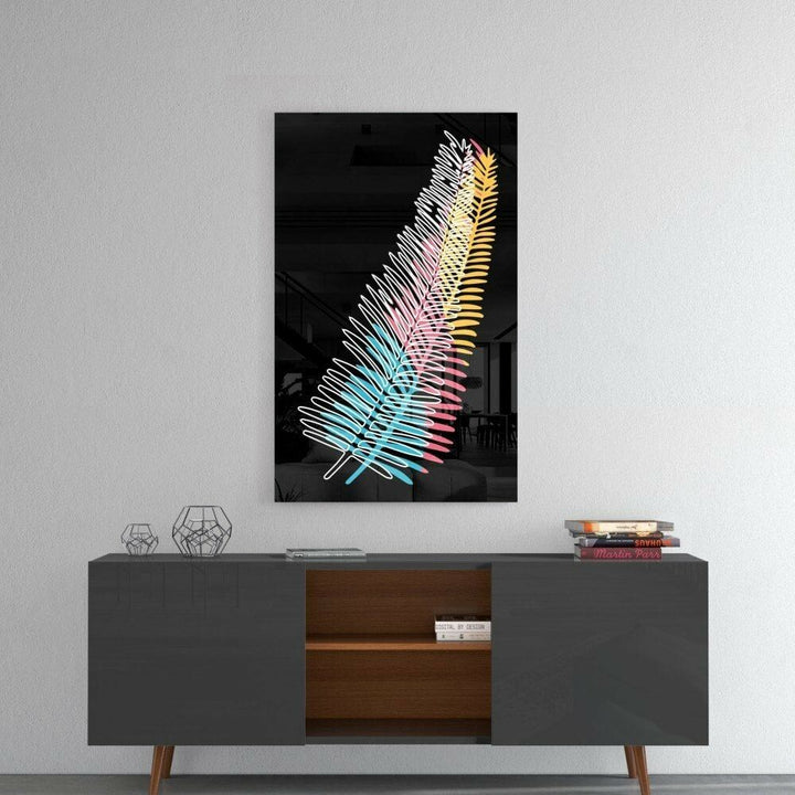 Renkli Eğrelti Otu Cam Tablo