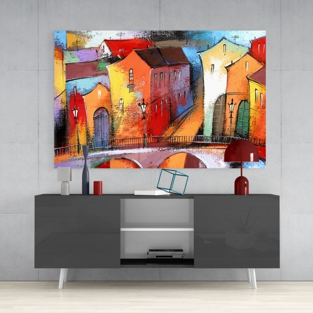 Renkli Evler Cam Tablo