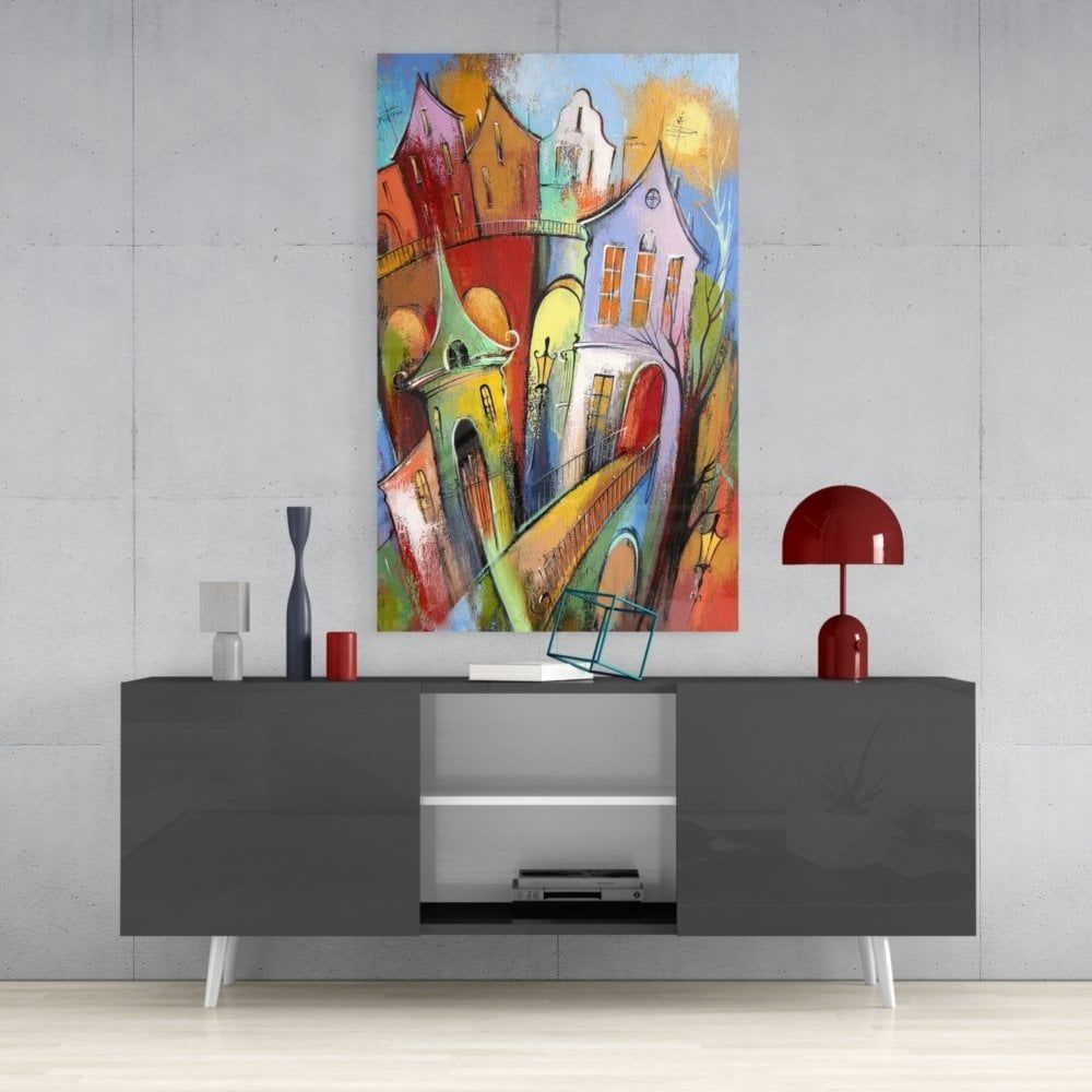 Renkli Evler Cam Tablo