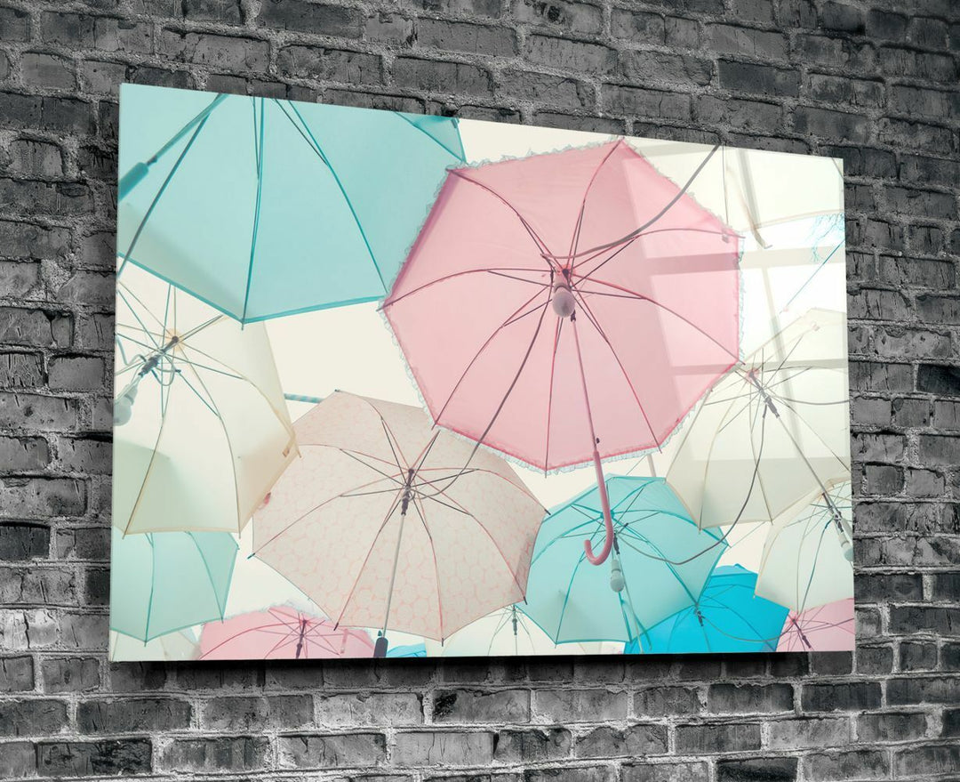 Renkli Şemsiyeler Cam Tablo