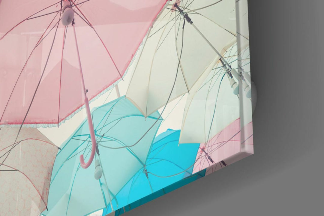 Renkli Şemsiyeler Cam Tablo