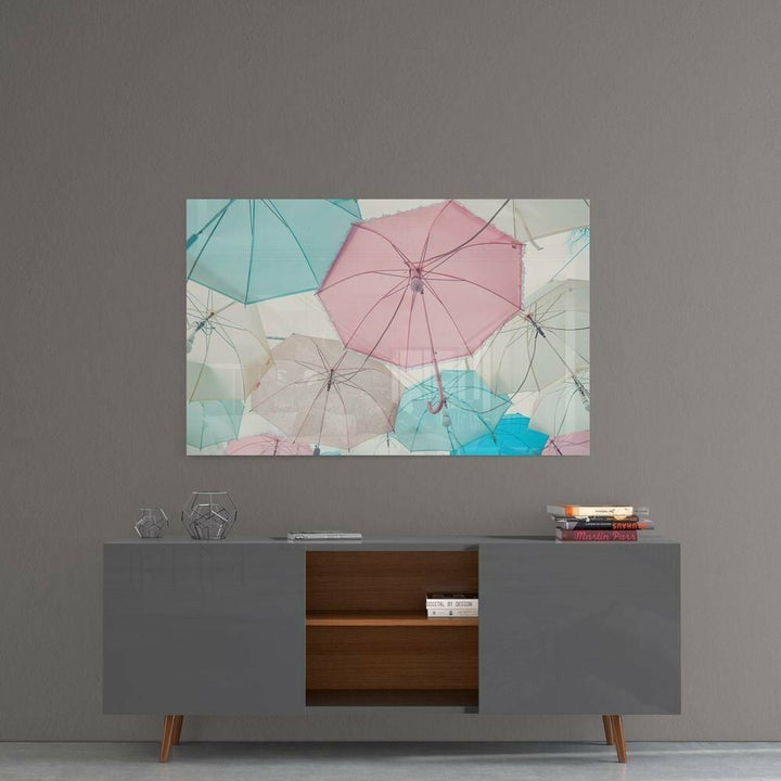 Renkli Şemsiyeler Cam Tablo