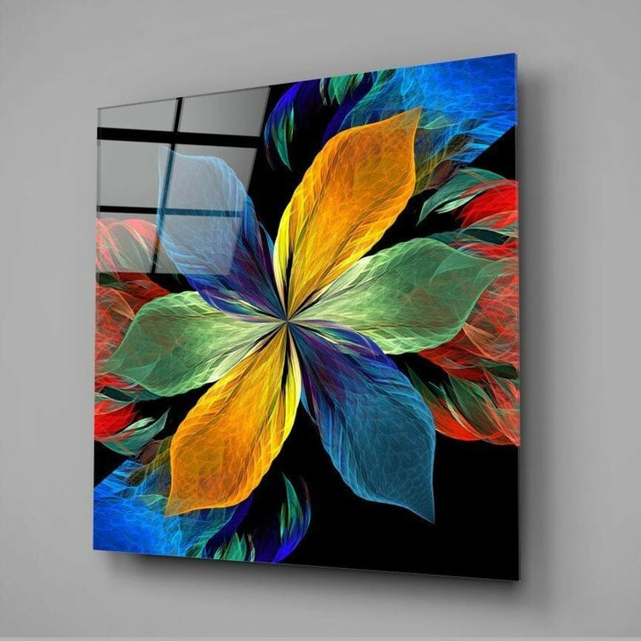 Renkli Yapraklı Çiçek Cam Tablo