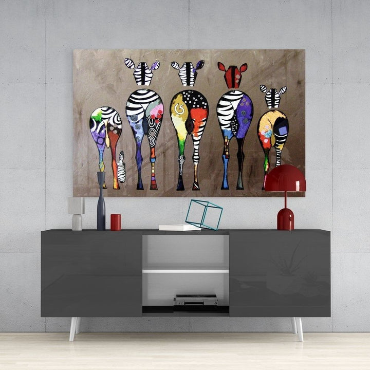 Renkli Zebralar Cam Tablo