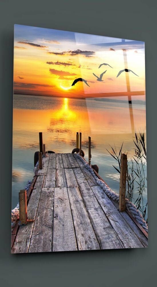 Rıhtımda Gün Batımı Cam Tablo