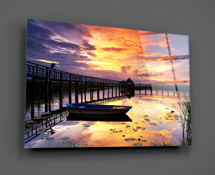 Rıhtımda Gün Batımı Cam Tablo