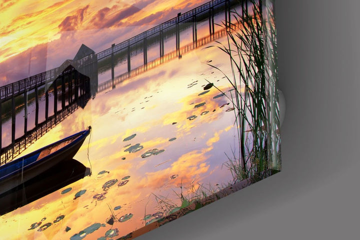 Rıhtımda Gün Batımı Cam Tablo