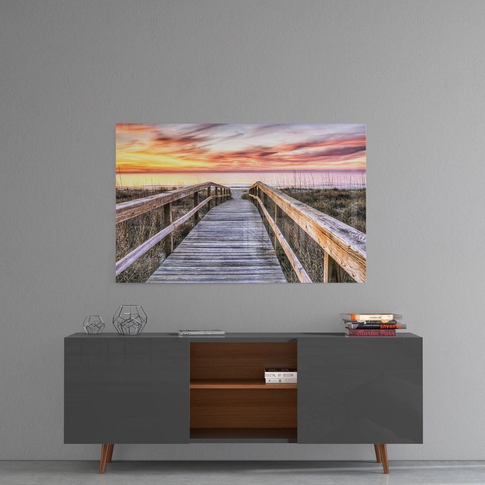 Rıhtımda Gün Batımı Cam Tablo