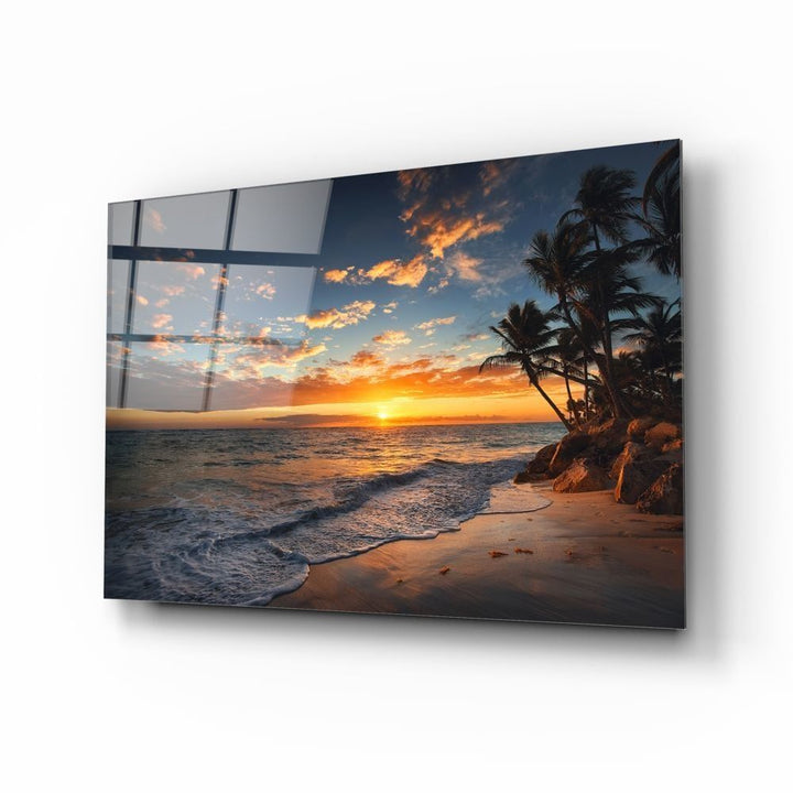 Sahilde Gün Batımı Cam Tablo No:1121