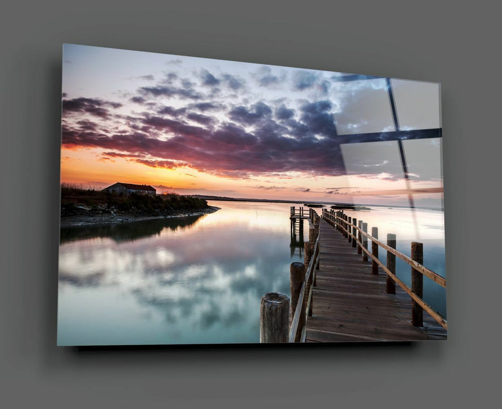 Sahilde Gün Batımı Cam Tablo No:2069