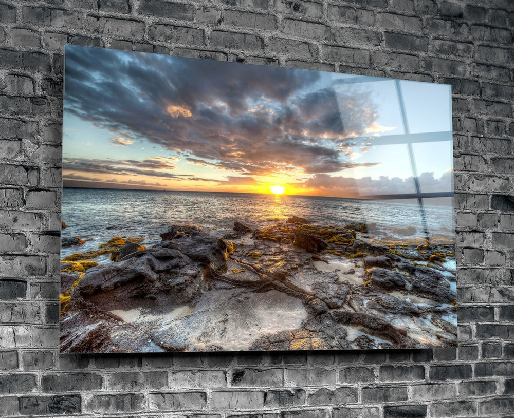 Sahilde Günbatımı Cam Tablo No:1004