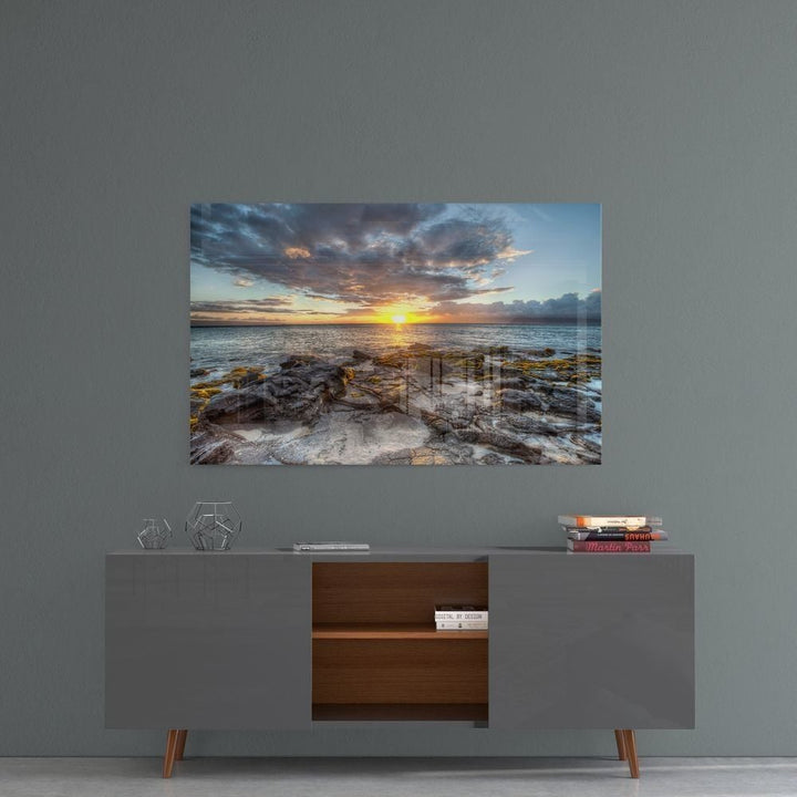 Sahilde Günbatımı Cam Tablo No:1004