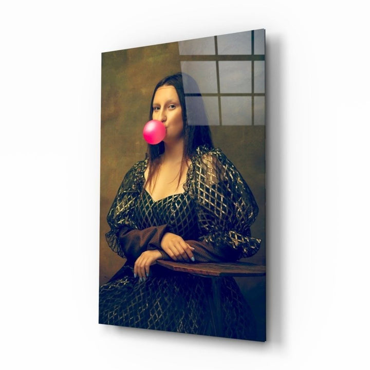 Sakız Şişiren Kadın Cam Tablo