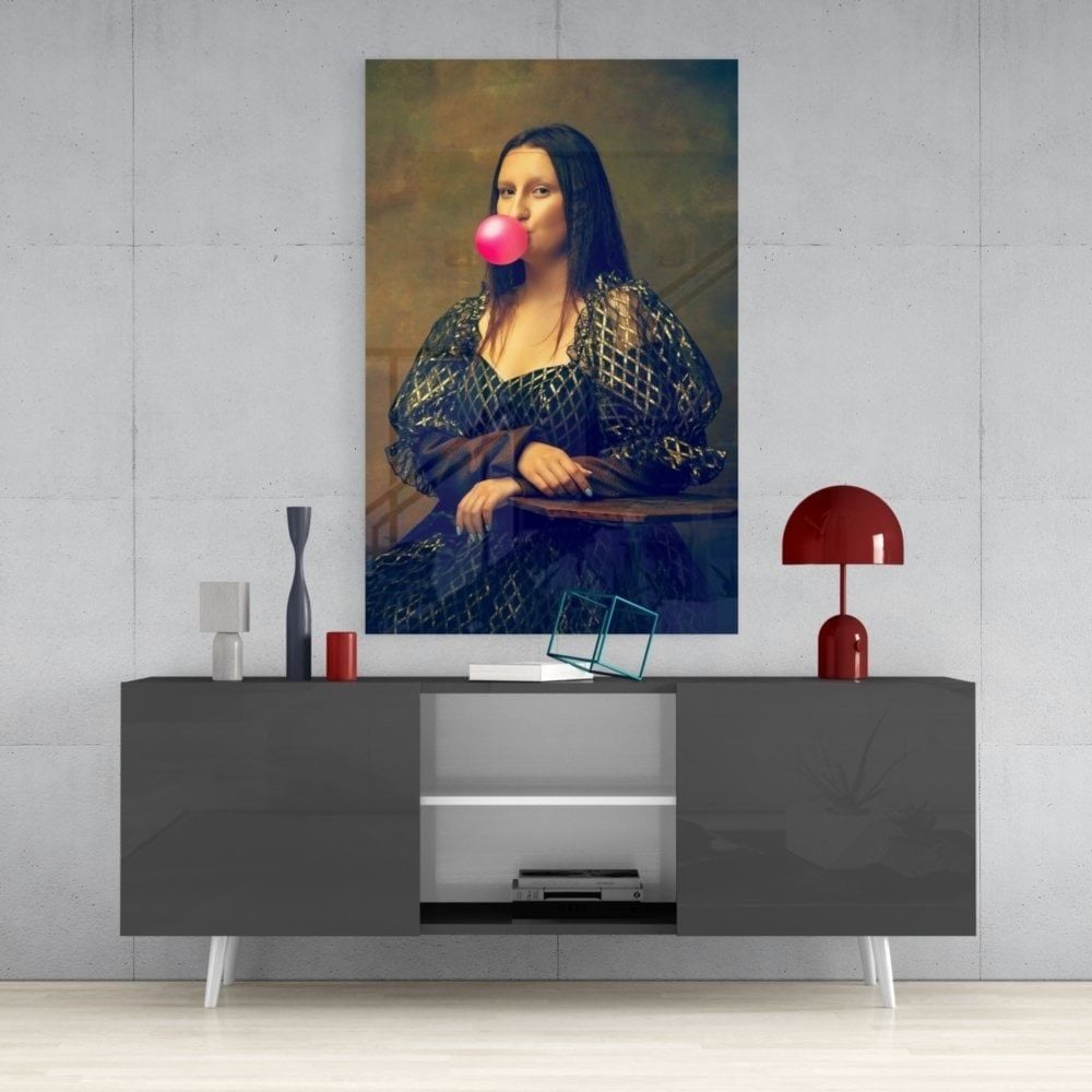 Sakız Şişiren Kadın Cam Tablo