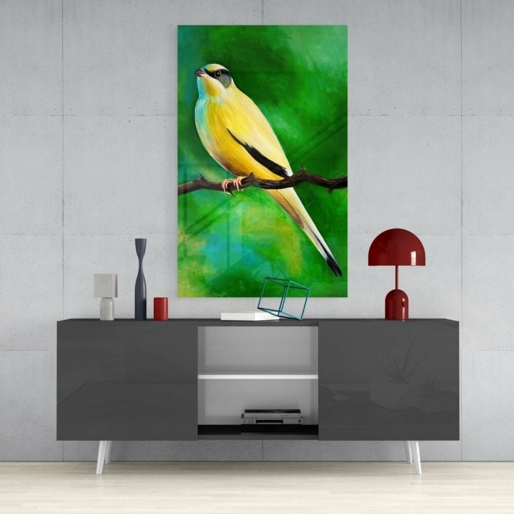 Sarı Asma Kuşu Cam Tablo