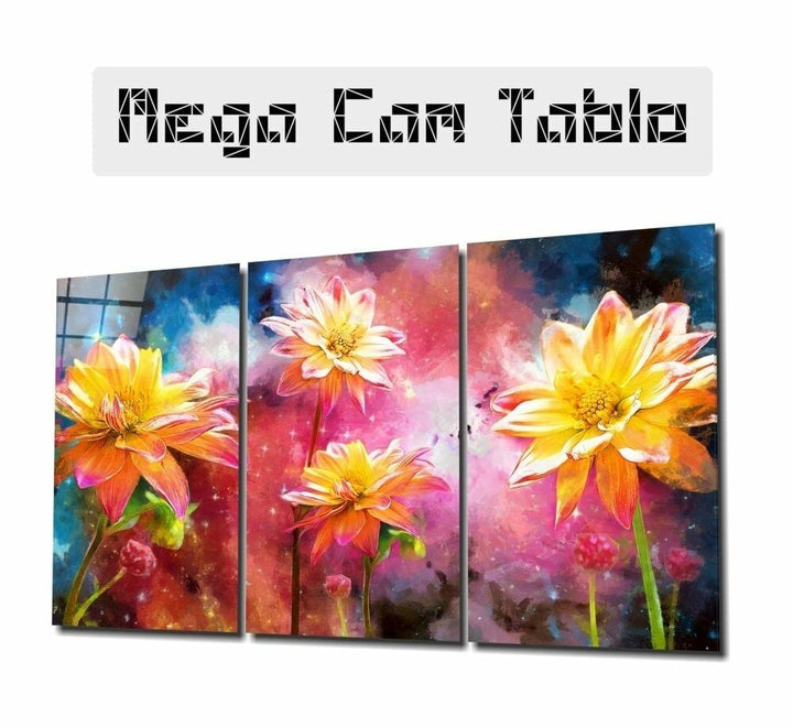 Sarı Çiçekler Mega Cam Tablo