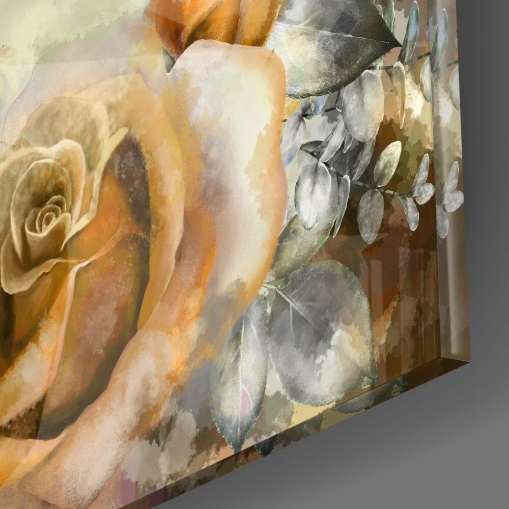 Sarı Gül ve Kadın Cam Tablo