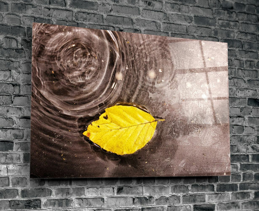 Sarı Yaprak Cam Tablo