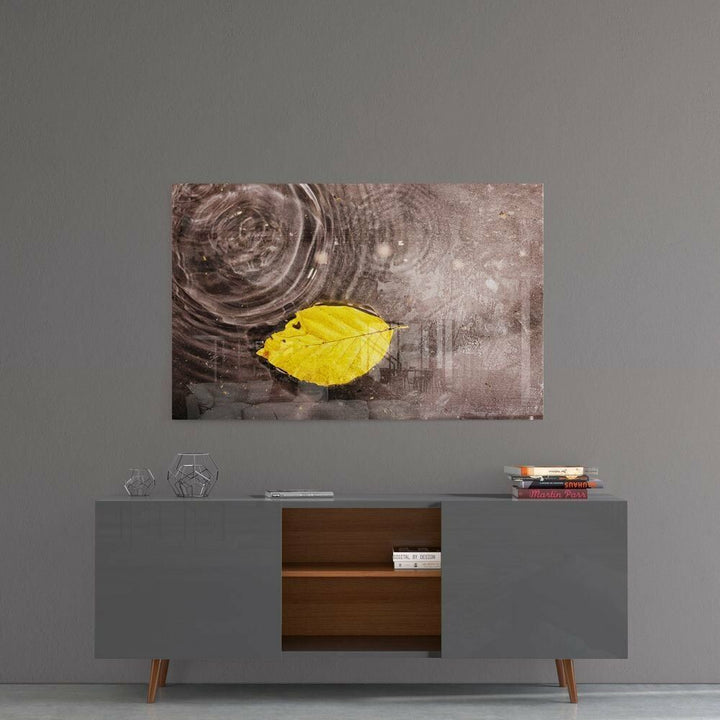 Sarı Yaprak Cam Tablo