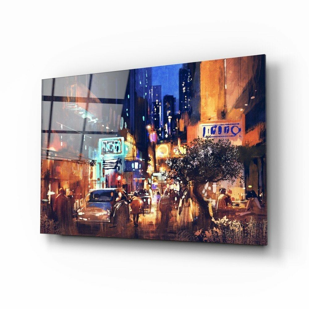 Şehirde Gece Cam Tablo