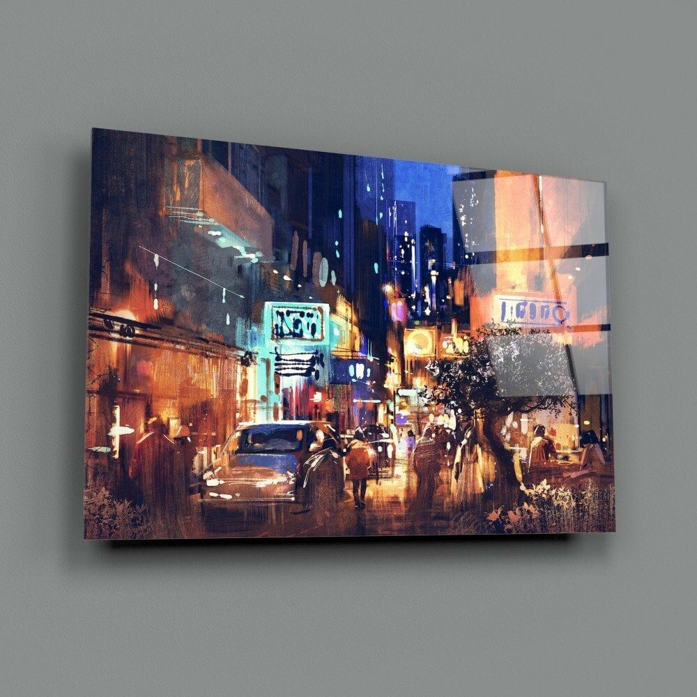 Şehirde Gece Cam Tablo