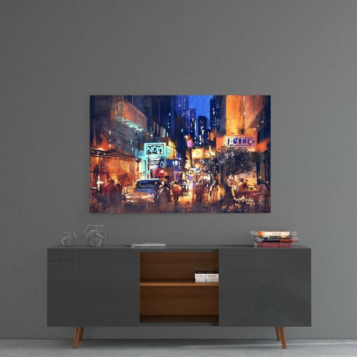 Şehirde Gece Cam Tablo