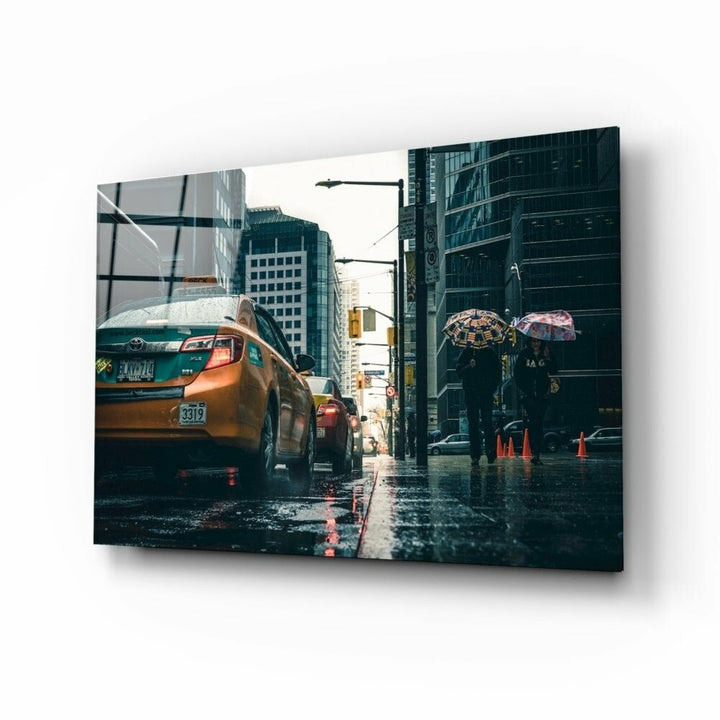 Şehirde Yağmur Cam Tablo