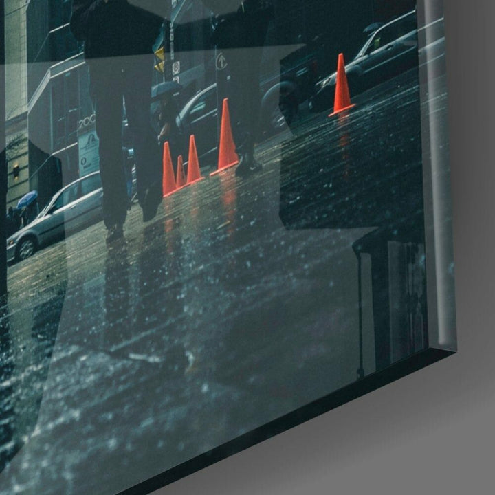 Şehirde Yağmur Cam Tablo