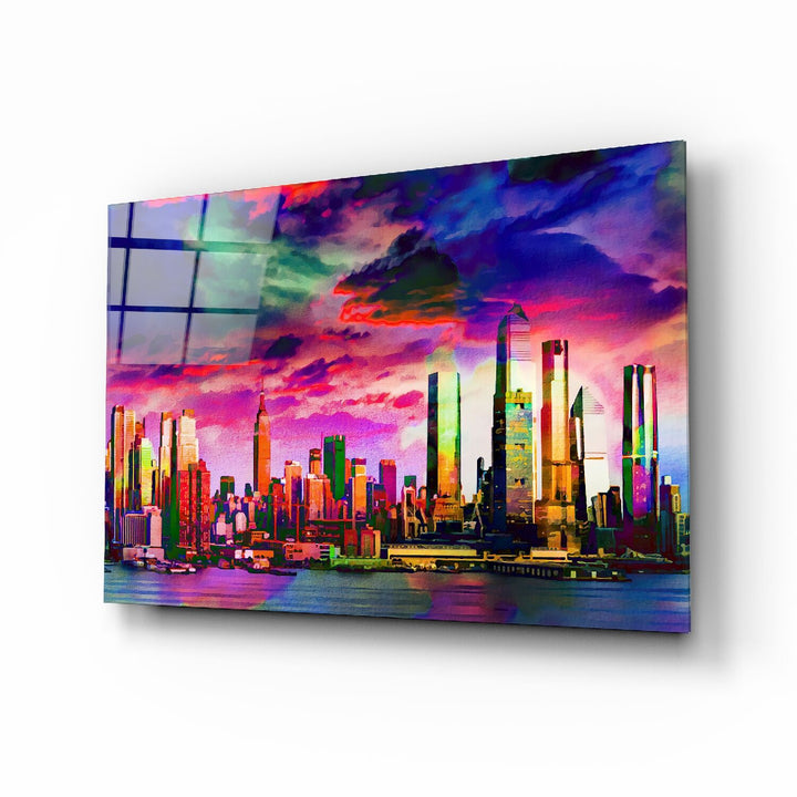 Şehrin Renkli Silueti Cam Tablo