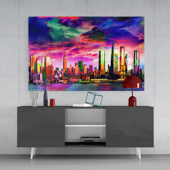 Şehrin Renkli Silueti Cam Tablo