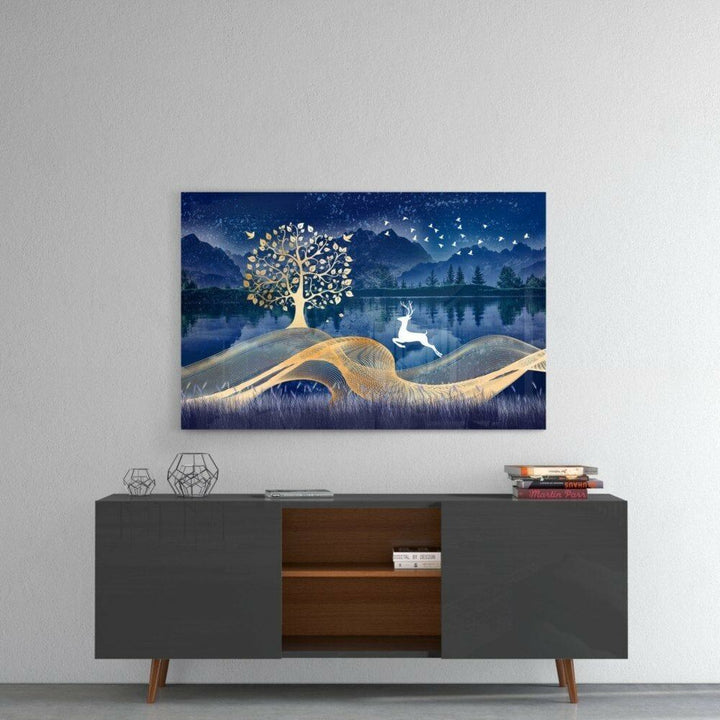 Sihirli Geyik Cam Tablo