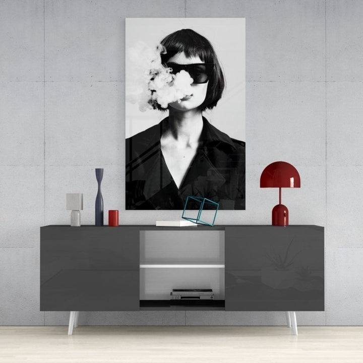 Siyah Beyaz Kadın Cam Tablo