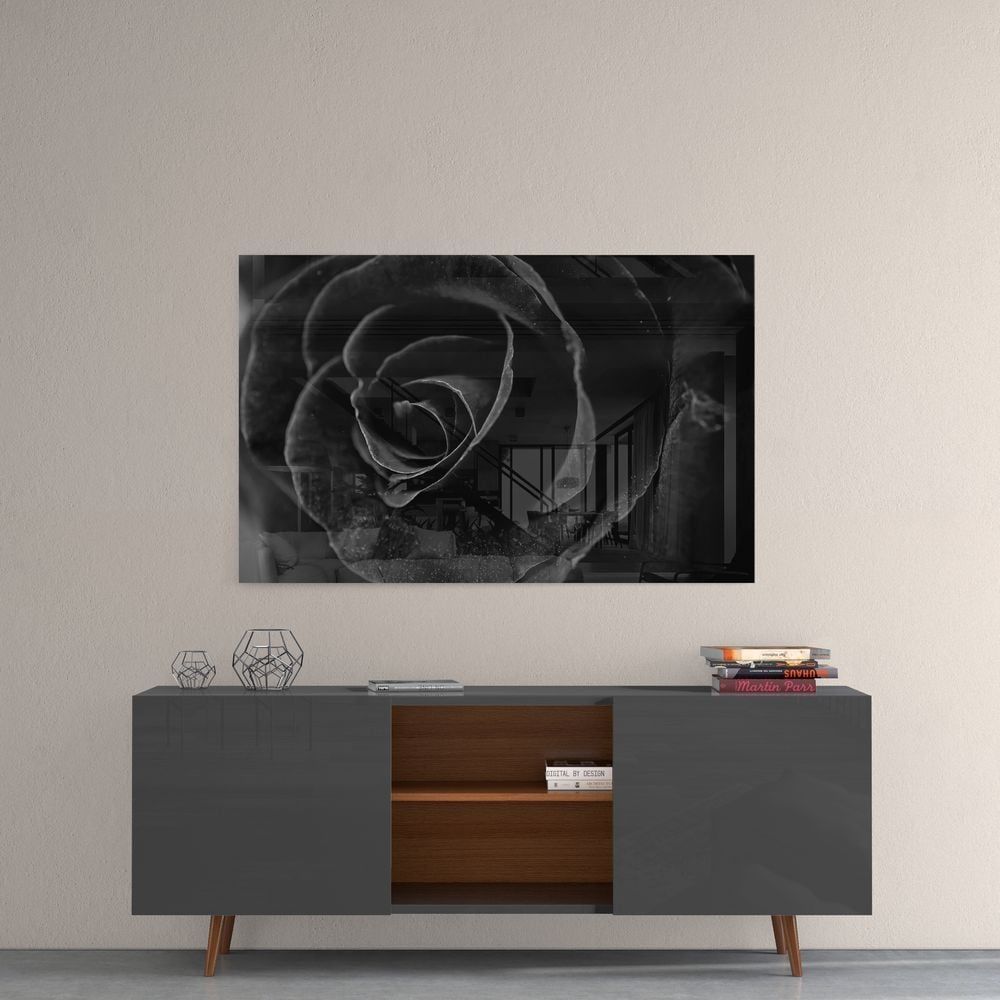 Siyah Gül Cam Tablo