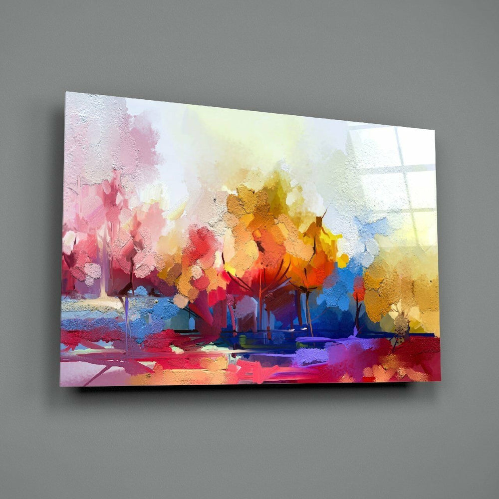 Soyut Ağaçlar Cam Tablo