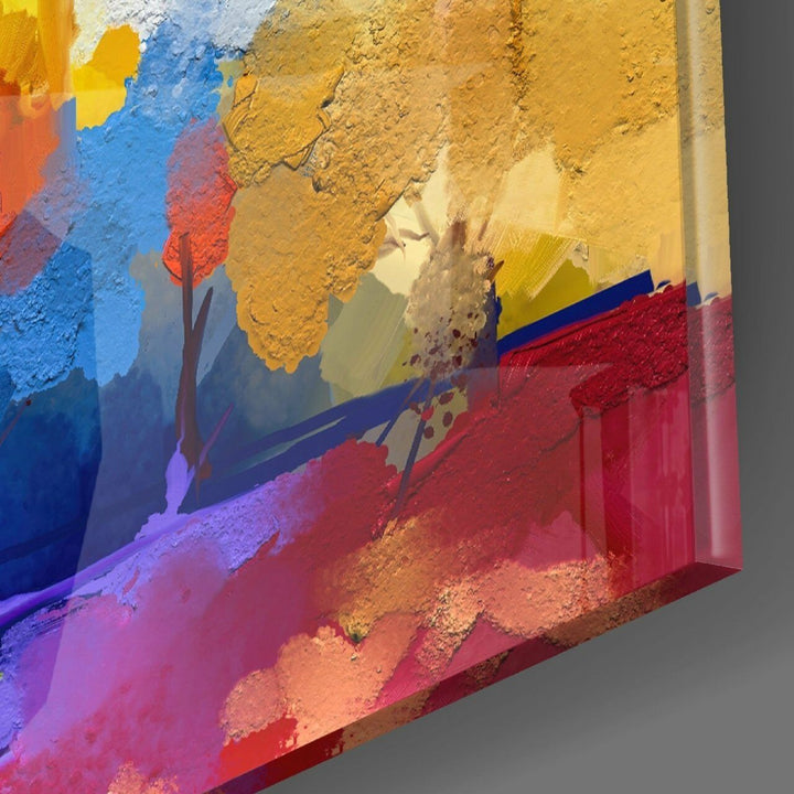 Soyut Ağaçlar Cam Tablo